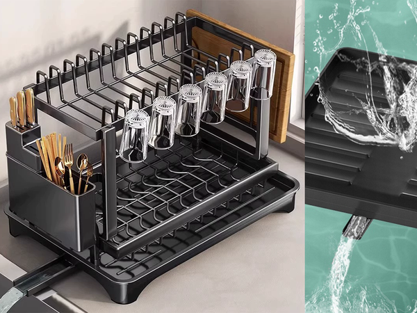 Dishwasher dryer plates cutlery cups two-level drainer with tray