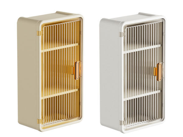 Falra szerelhető fürdőszobai polc, 3 szint, ajtók, nyílás a papírtörlőknek