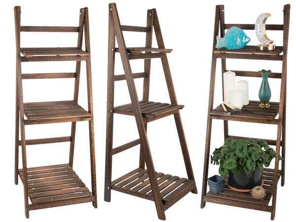 Wooden standing flower bed ladder three shelves plant shelf