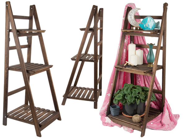 Wooden standing flower bed ladder three shelves plant shelf