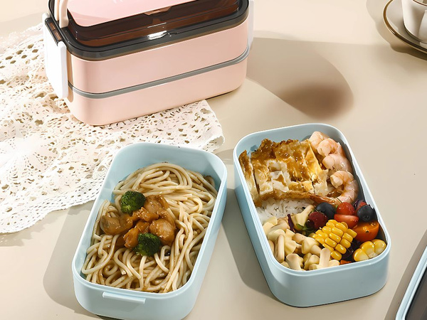 Breakfast box with dividers stacking container xxl cutlery lunchbox 1400ml