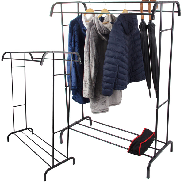 Standing clothes hanger with shelves for shoes and jackets, metal, for wardrobe
