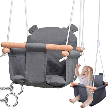 Balançoire seau pour enfant en bois avec fermoir souple