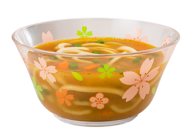 Set mit Schüsseln, Bechern, Tassen und Salatschüsseln aus Glas mit Blumenmuster, 6-teilig