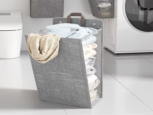 Panier à linge pliant pour salle de bain porte murale gris