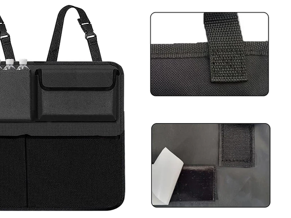 Autósülés háttámlájának szervezője zsebekkel