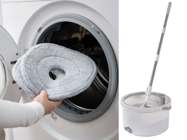 Rotacinės šluostės 360 spin kaušo rinkinys 2x mikropluošto pagalvėlės