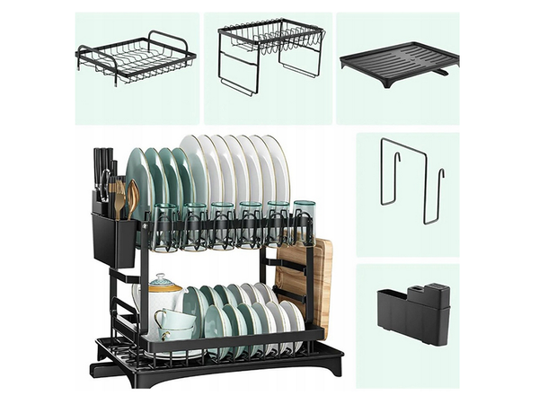Dishwasher dryer plates cutlery cups two-level drainer with tray