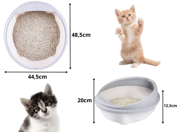 Bandeja sanitaria abierta grande y sólida con paleta y borde alto