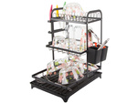 Two-level dish dryer for plates, cutlery and cups with draining tray