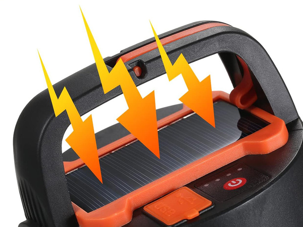Lámpara camping recargable led usb turista gancho solar