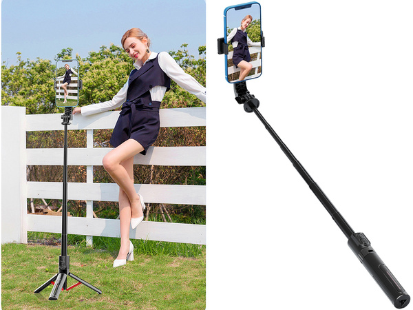 Selfie stick telefona turētājs tripod statīvs pilots bluetooth 90 cm