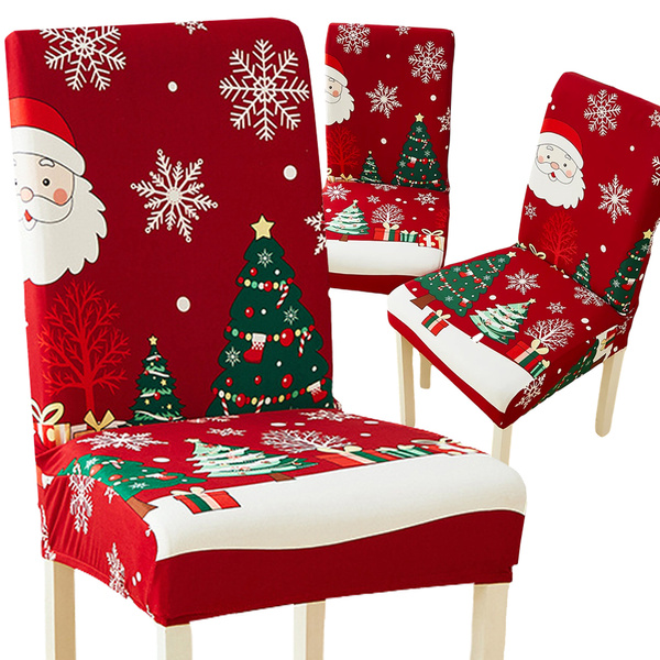 Kalėdų kėdės užvalkalas, dekoratyvinis, universalus, su elastinga juosta, su Kalėdų Seneliu