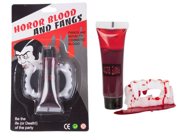 Set false teeth+ blood halloween vampire dracula fangs blood in a tube