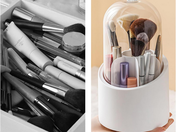 Cosmetics organiser swivel make-up brush holder with lid