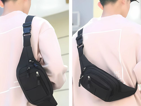 Riñonera hombre cinturón deportivo mujer 4 bolsillos negro ajustable