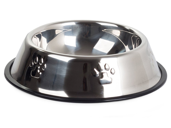 Metal bowl for dog cat silver on rubber 0.5l