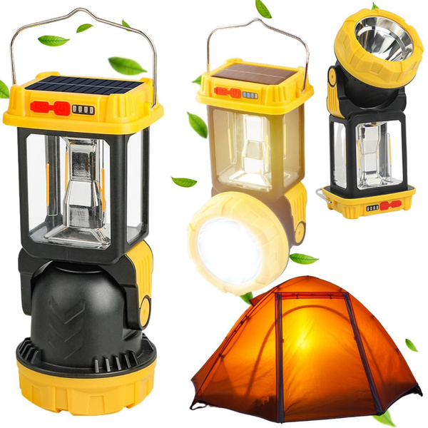 Lampe de camping solaire a led avec support de suspension pour le camping 5 modes