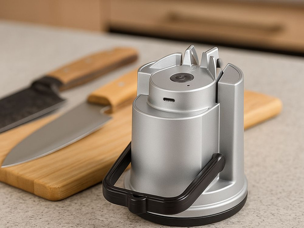 Elektrinis peilių ir virtuvinių žirklių galandiklis su siurbtuku, įkraunamas
