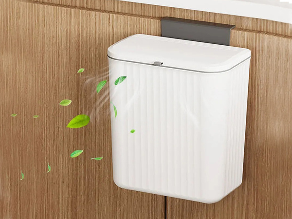 Corbeille de cuisine avec couvercle pour porte de placard blanc 9l