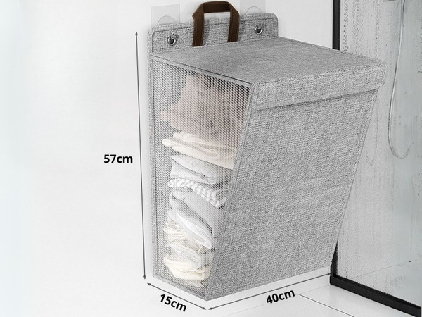 Panier à linge pliant pour salle de bain porte murale gris