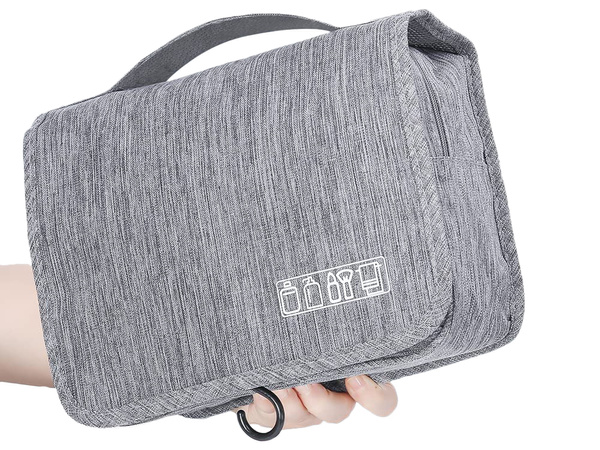 Cosmetic bag, hanging organizer for bathroom, with lock, hook and handle