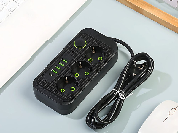 3 socket power plug 3 socket 250v 2m 4x usb 1x ucb-c