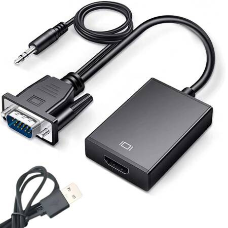 Kabelis vga-hdmi full hd d-sub konvertora adapteris ar 3,5 jack un usb ligzdu