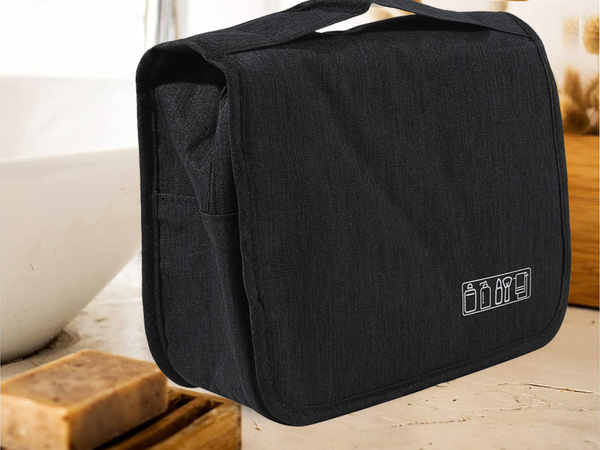 Cosmetic bag, hanging organizer for bathroom, with lock, hook and handle