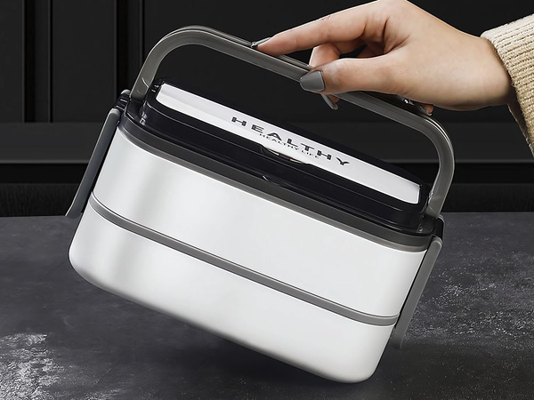 Snack box s compartments two-tier container xxl cutlery lunchbox 1400ml
