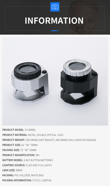 Juwelierlupenmikroskop 30x 3 led uv cartridge