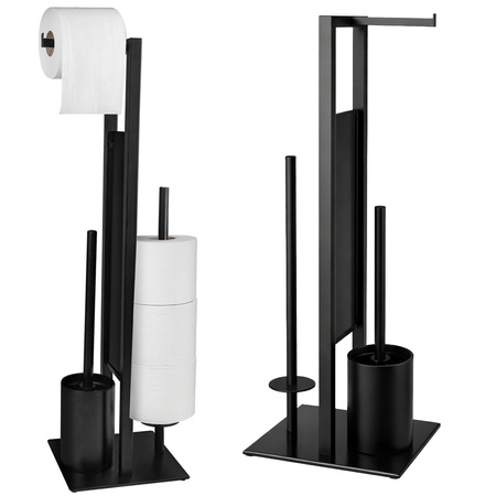 SUPPORT POUR ROULEAU DE PAPIER TOILETTE AVEC ÉTAGÈRE POUR TÉLÉPHONE NOIR LOFT WC ACIER