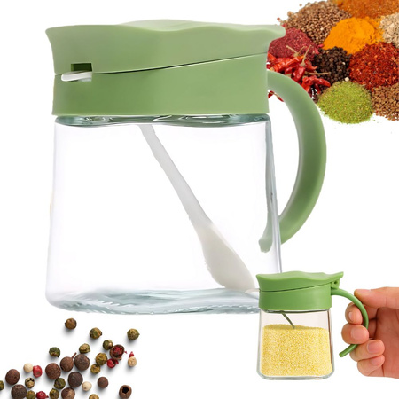 Kitchen spice container with glass handle, 300 ml jar + spoon