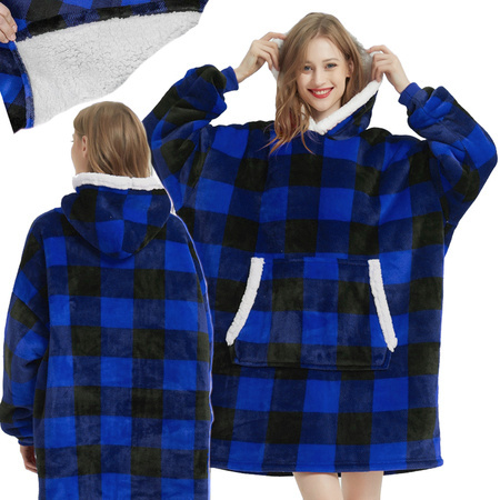 Megztinis šiltas oversize antklodė xxl 2in1 storas kailis minkštas gobtuvas su gobtuvu chalatas