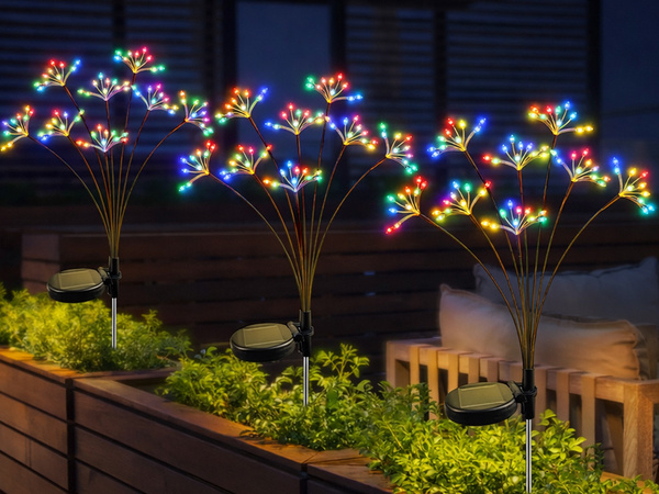 LÁMPARA SOLAR LED PARA JARDÍN CON SOPLADOR DE FUEGOS ARTIFICIALES EN UN PALO PARA JARDÍN, 2 unidades