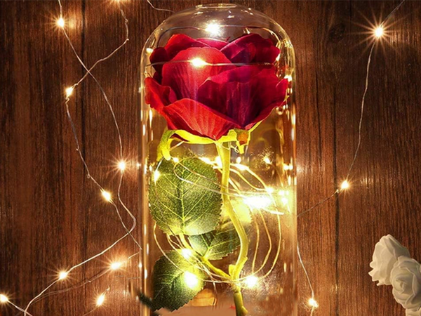 Rosa eterna en cristal rojo led regalo luminoso para una ocasión para mujer