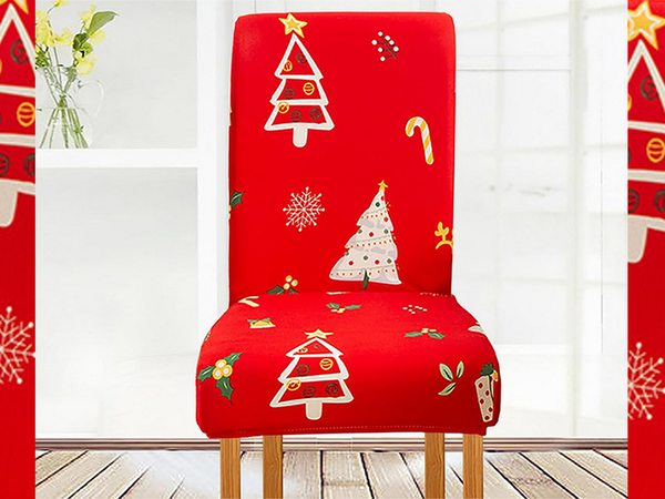 Vánoční potah na židli dekorativní univerzální Santa Claus na gumičku