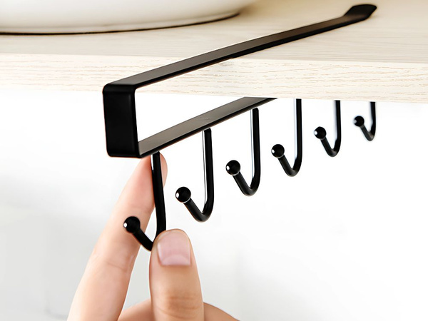 Kitchen hanging rack black metal 6 hooks for utensils hooks