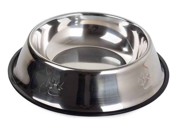 Metal bowl for dog cat silver on rubber 0.15l