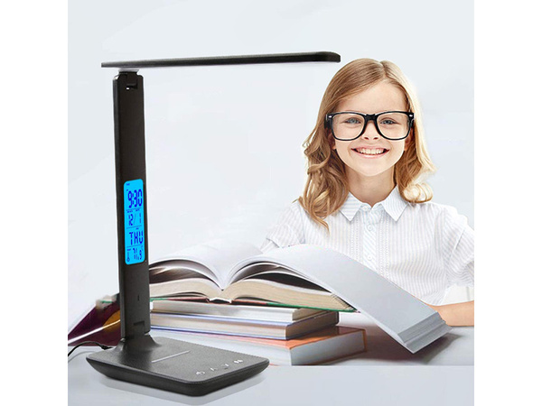 Led tischlampe schule usb uhr qi ladegerät