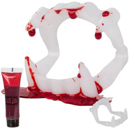 Set false teeth+ blood halloween vampire dracula fangs blood in a tube