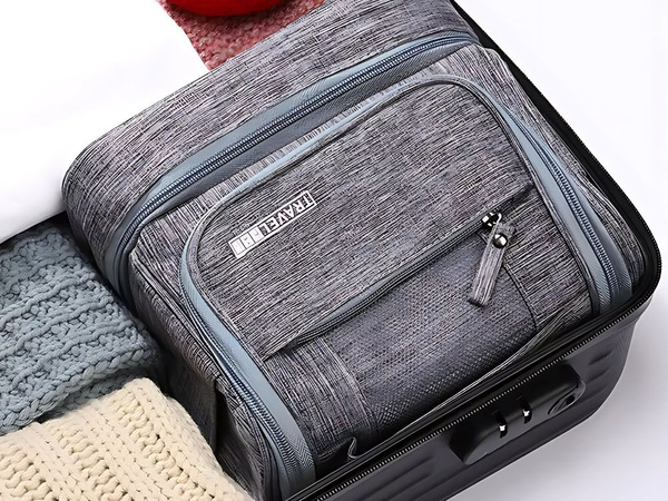 Travel cosmetic bag ogranizer with hook large unisex waterproof grey