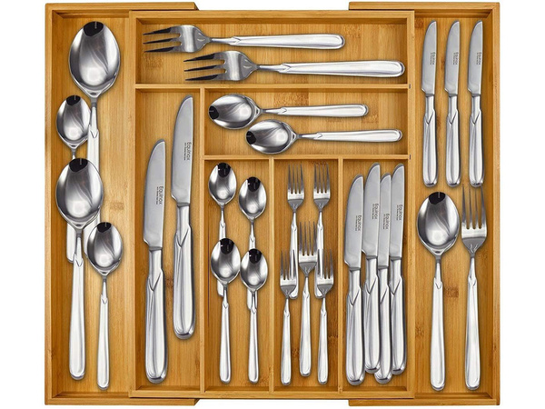 Vložka do zásuvky organizér kuchynských príborov bambus 8 priehradiek xl