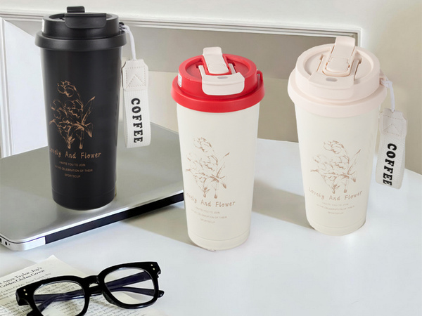 Taza térmica de 530 ml con pajita y asa de acero, termo para bebidas frías y calientes.