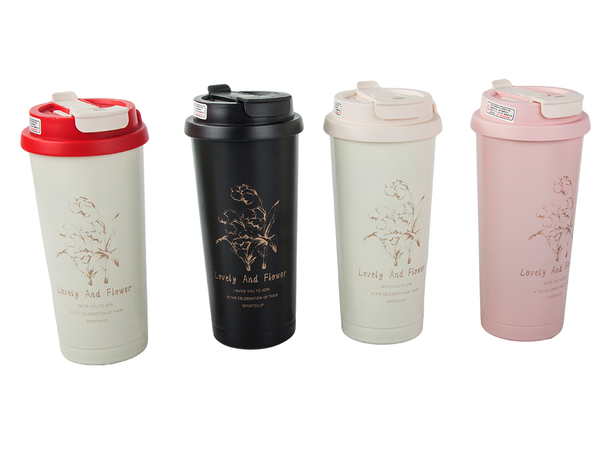 Tasse thermique 530 ml avec paille et poignée en acier, thermos pour boissons chaudes et froides