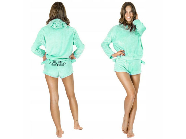 Warm women's pyjamas two-piece with hood soft plush short l