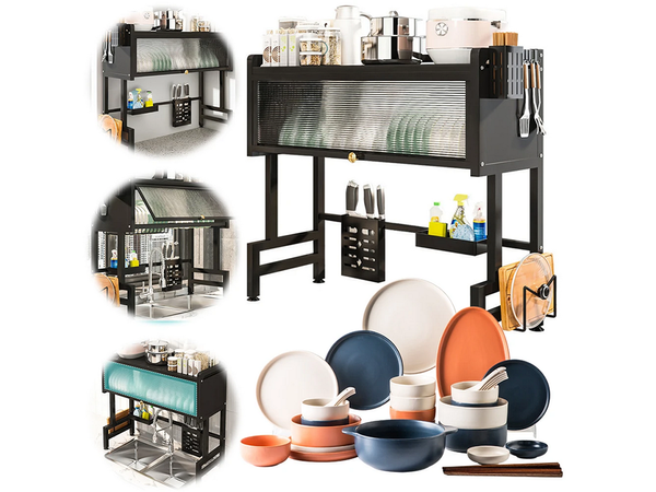 Drying rack for dishes, plates and cutlery large drip tray organiser cabinet 65 cm