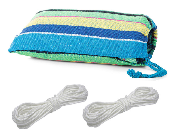Colour striped garden hammak with single person 200x80 pocket etui