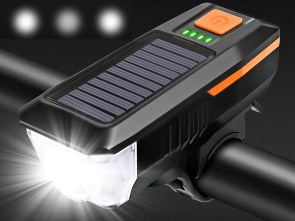 Luz delantera led bicicleta con bocina señal solar manillar