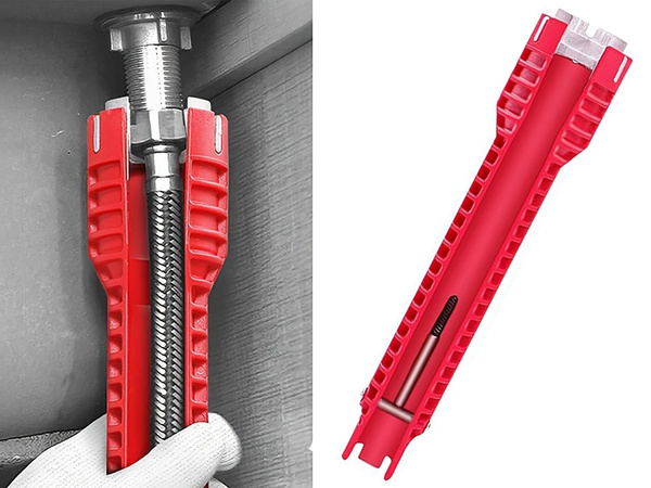 Uzgriežņu atslēgu, lai piestiprinātu krānu izlietnei.